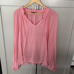 Sanctuary Casual Long Sleeves V Neck Elastic Wrist Barbie Pink Cute Large L